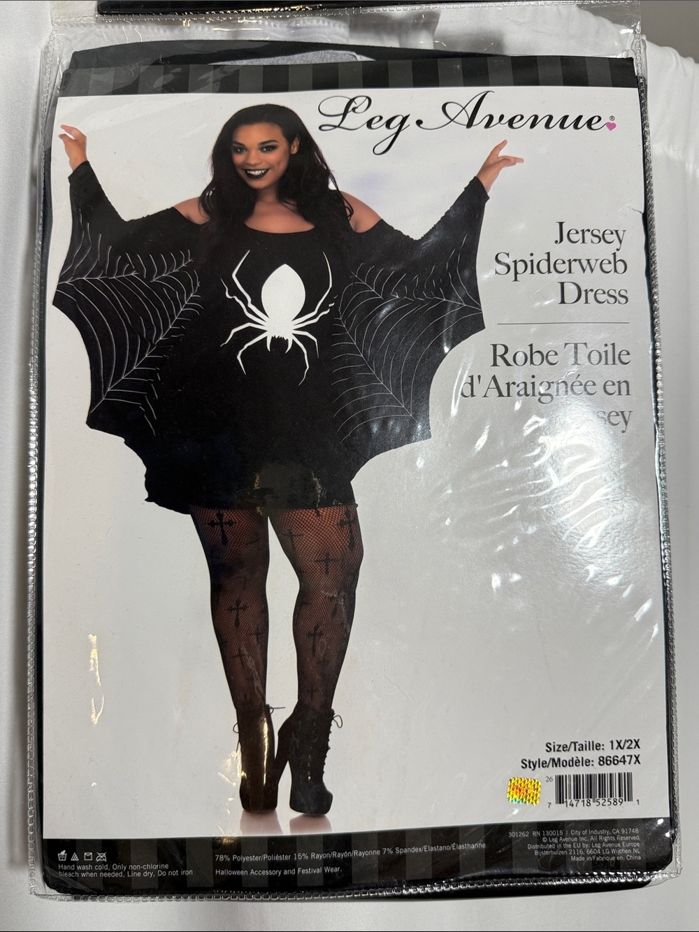 Leg Avenue Black Jersey Spiderweb Dress with White Spider